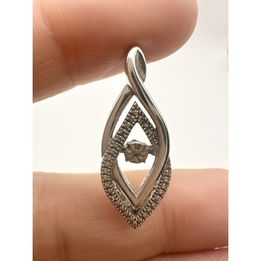 925 Sterling Silver Real White Diamond Accent Modernist Slide Pendant